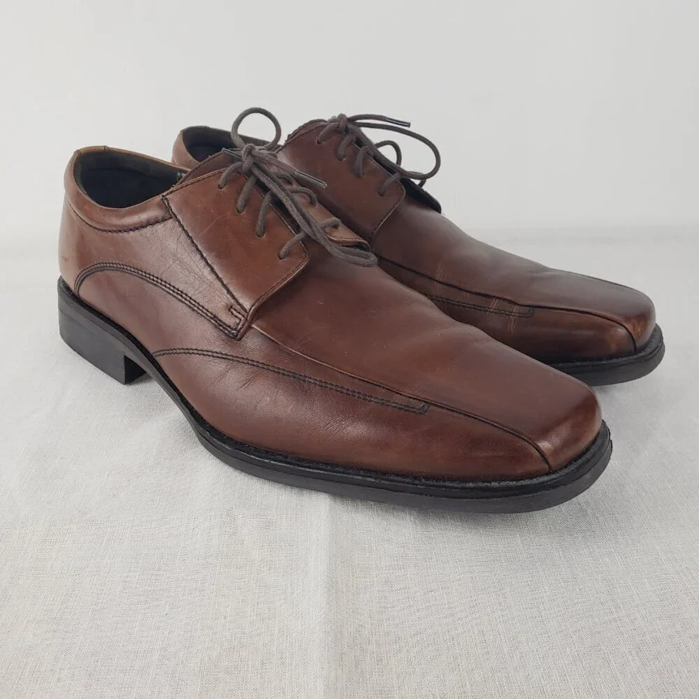Johnston & Murphy Mens 13 Brown Leather Bicycle Toe Derby Lace Up Dress Shoes